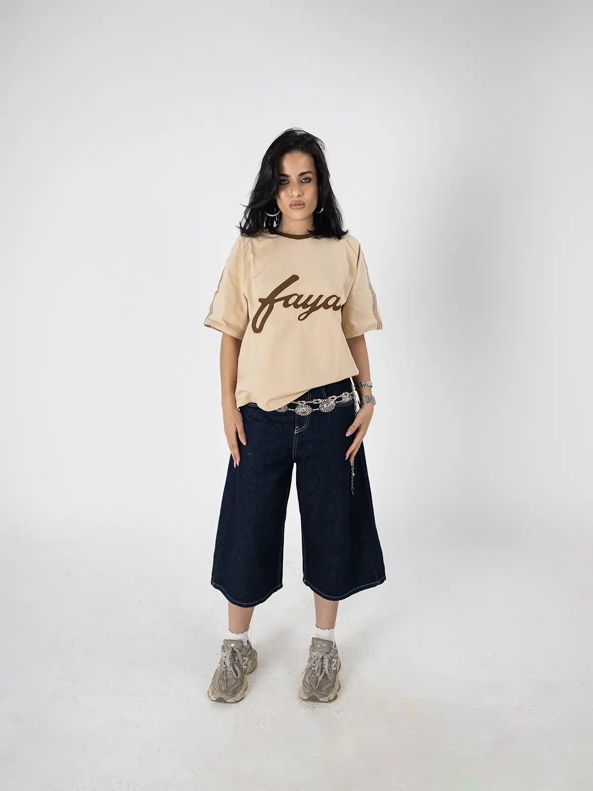 Faya Studio Oversized Logo Tee – Sand Beige