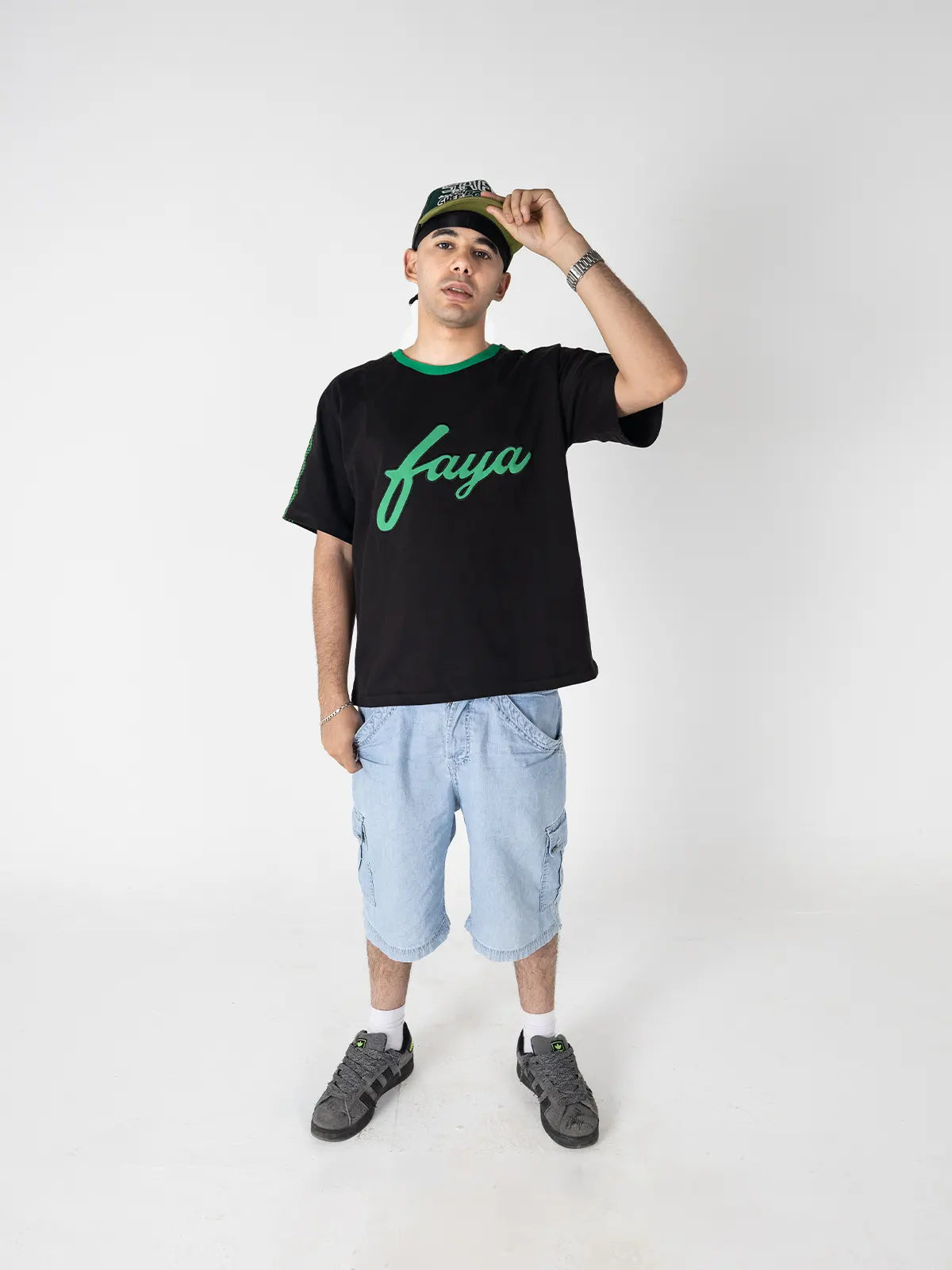 Faya Studio Oversized Logo Tee – Black & Green
