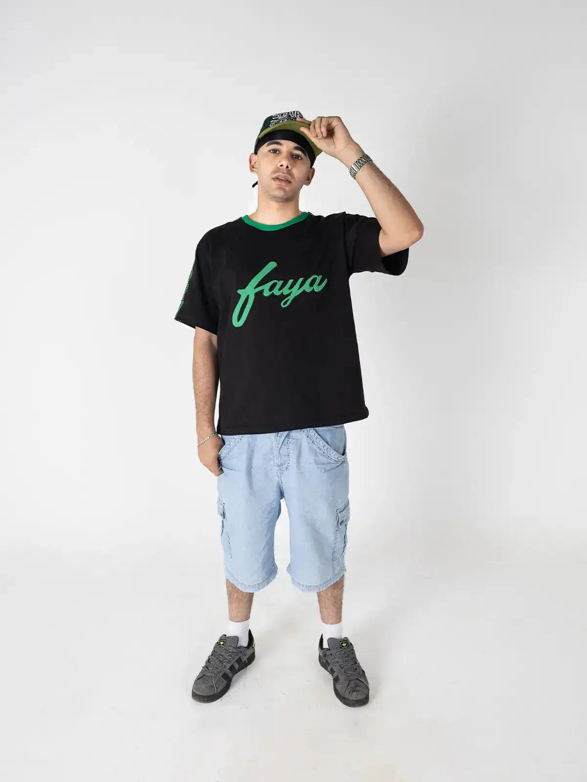 Faya Studio Oversized Logo Tee – Black & Green