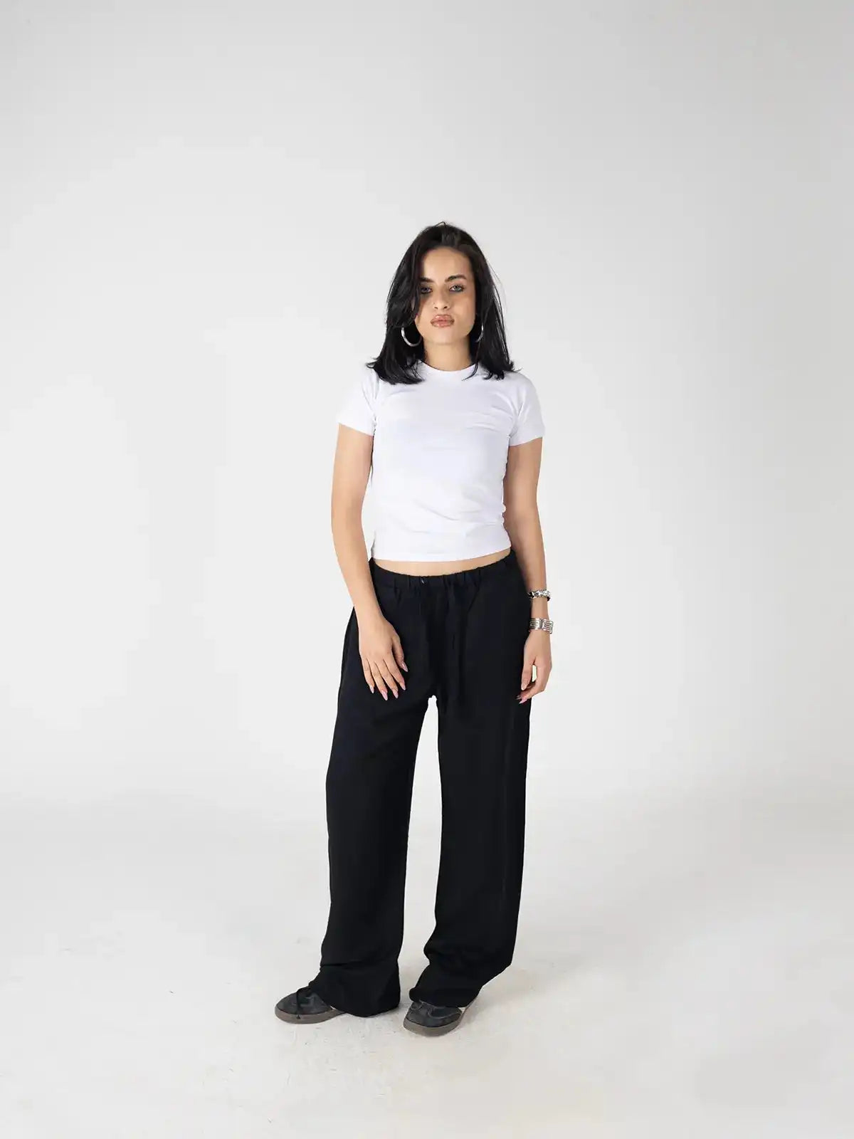 Faya Studio Linen Wide-Leg Pants – Jet Black