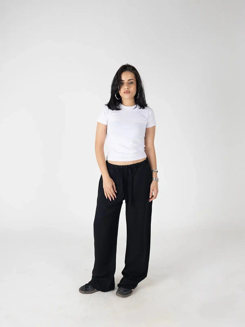 Faya Studio Linen Wide-Leg Pants – Jet Black