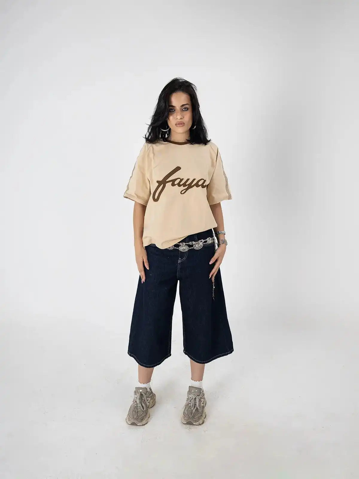 Faya Studio Oversized Logo Tee – Sand Beige