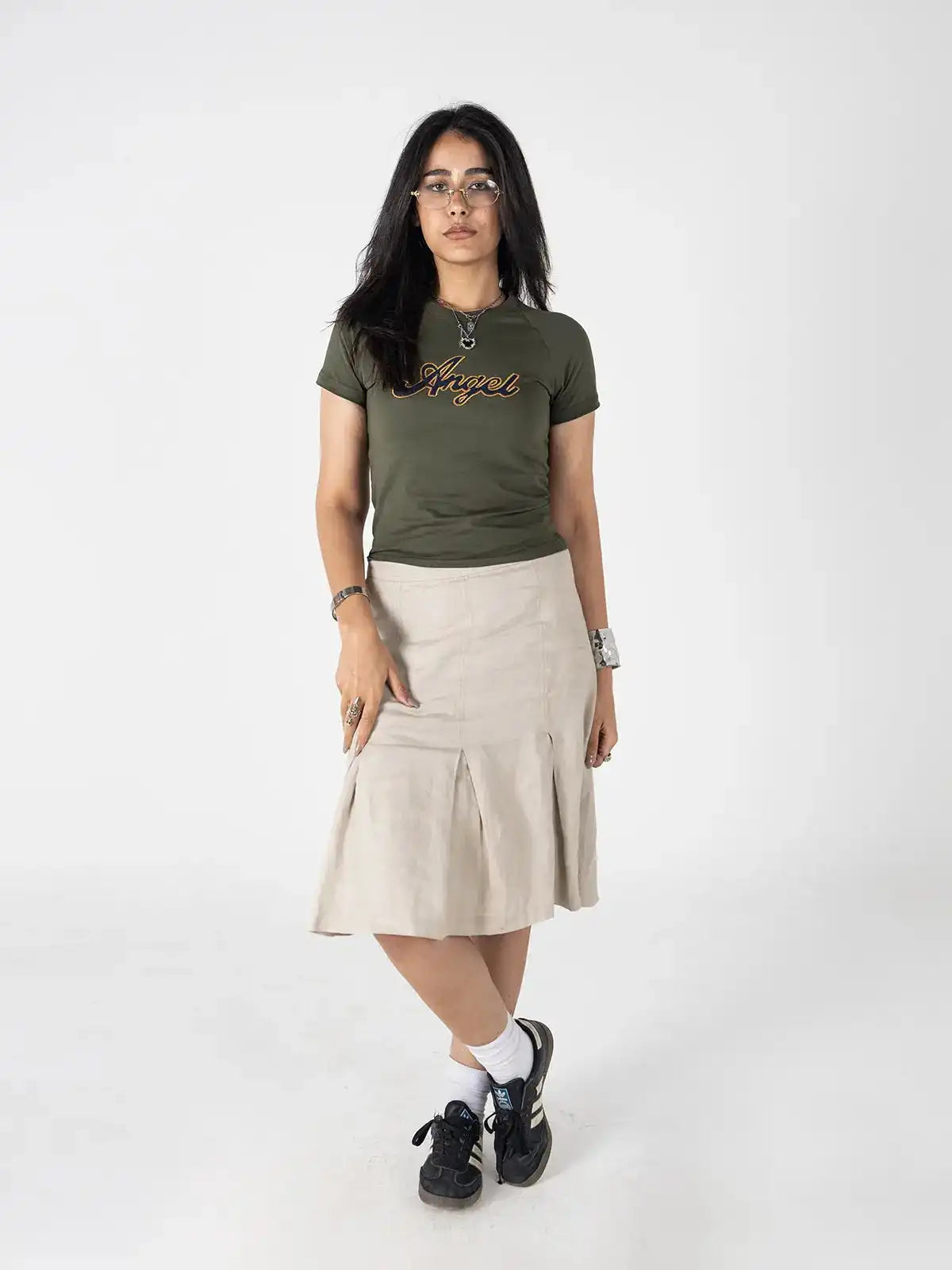Faya Studio Baby Tee – Olive Angel