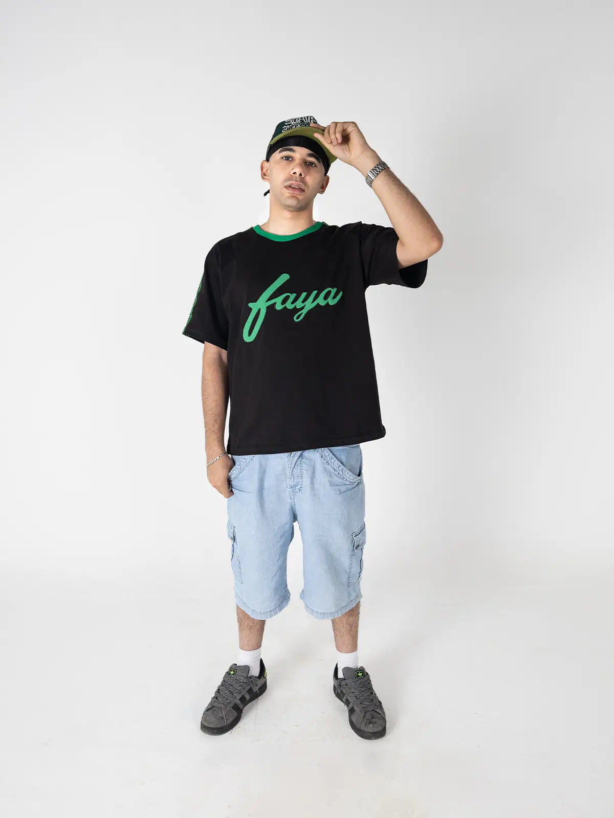Faya Studio Oversized Logo Tee – Black & Green