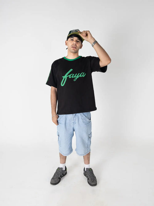 Faya Studio Oversized Logo Tee – Black & Green