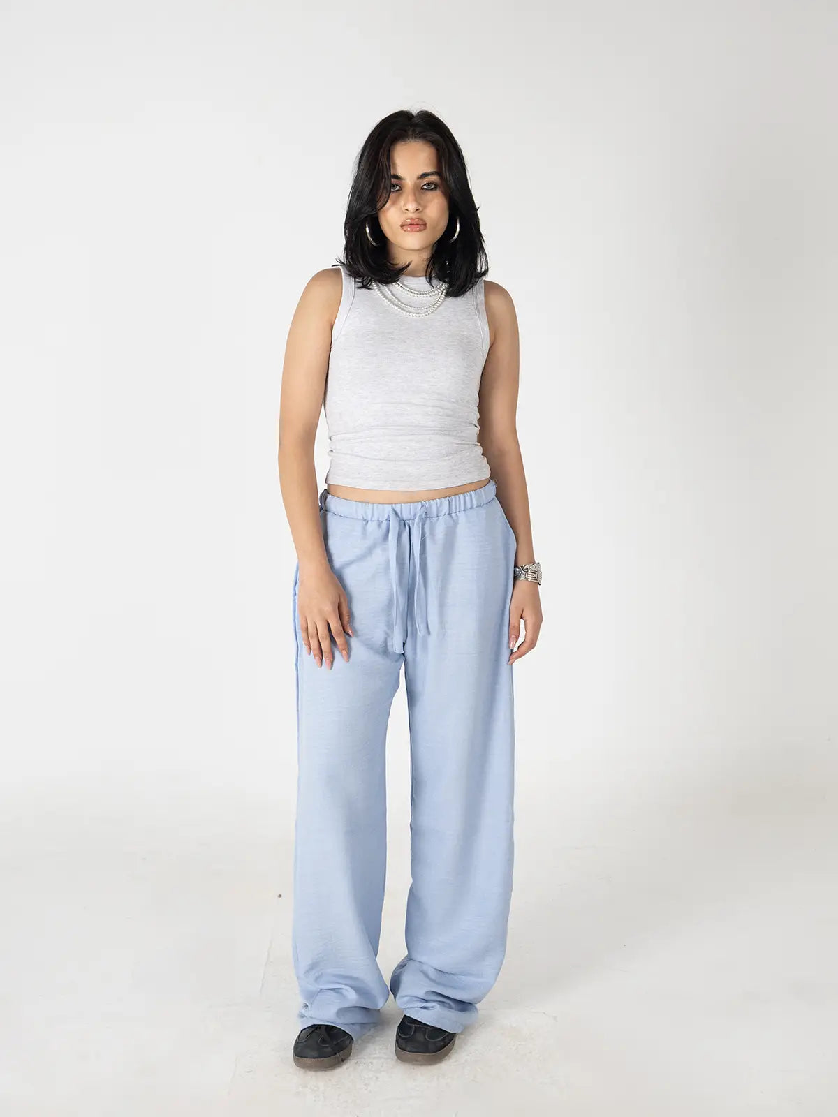 Sky Blue Linen Wide-Leg Pants –