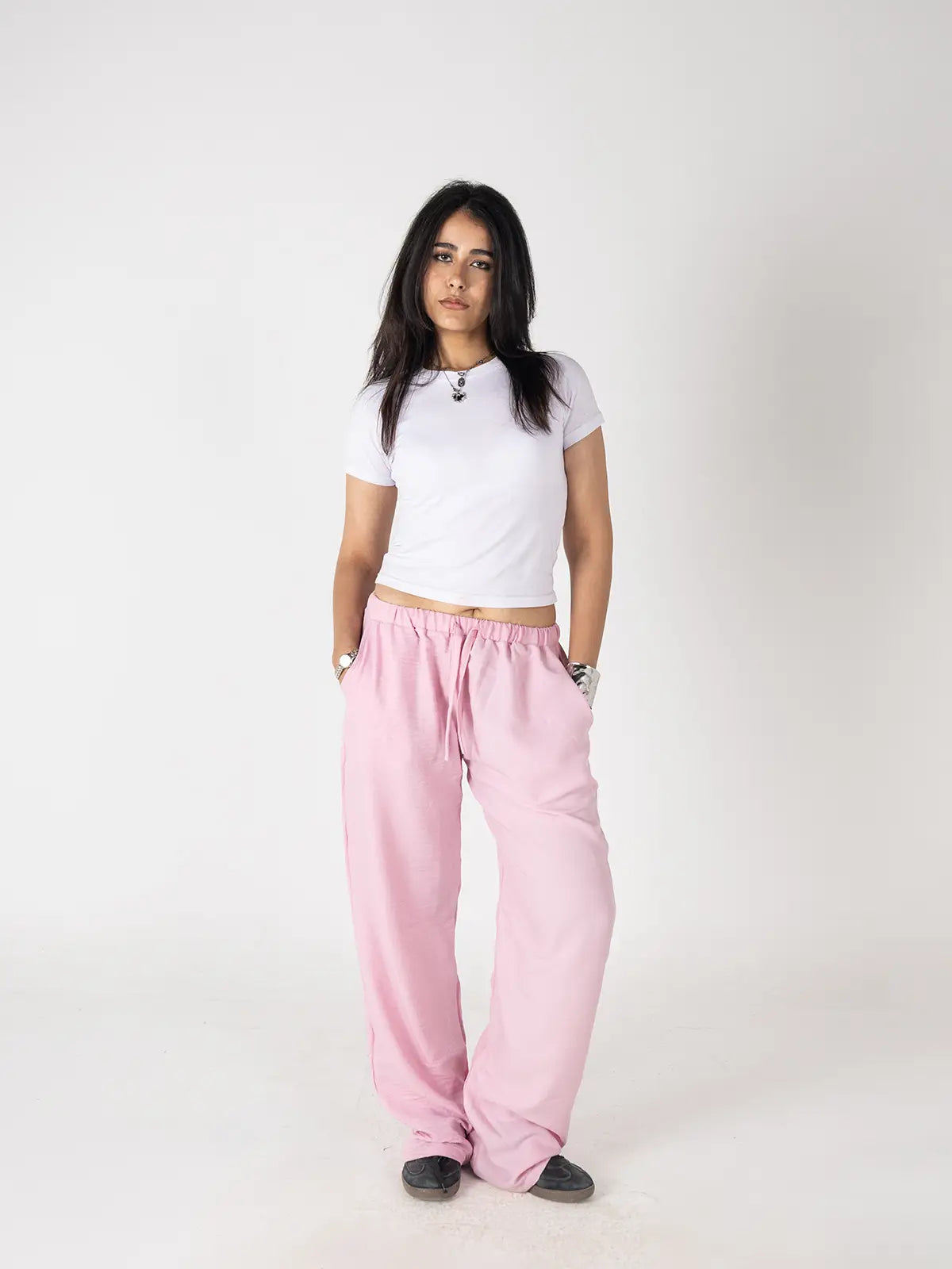 Rose Pink Linen Wide-Leg Pants