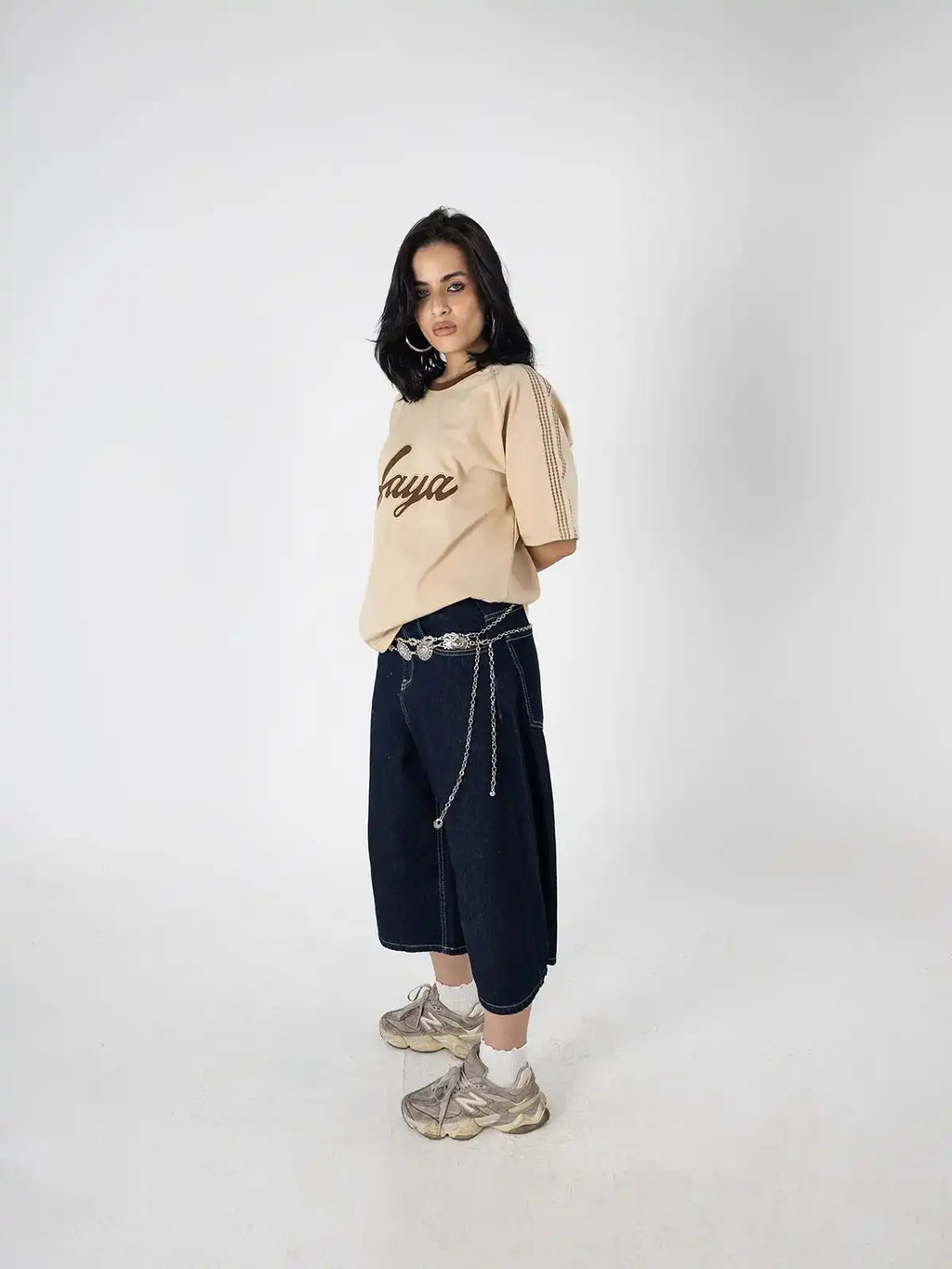 Faya Studio Oversized Logo Tee – Sand Beige