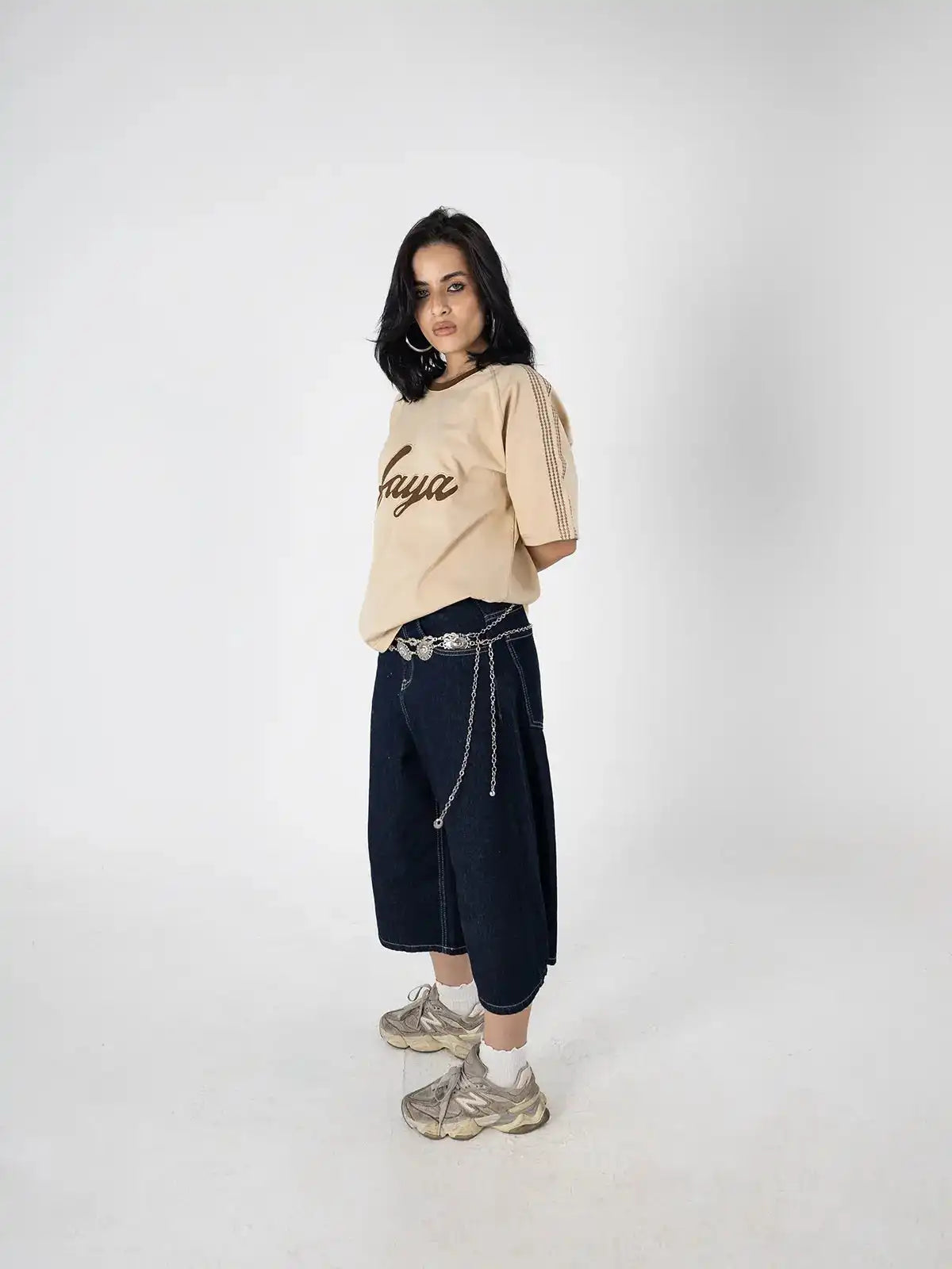 Faya Studio Oversized Logo Tee – Sand Beige