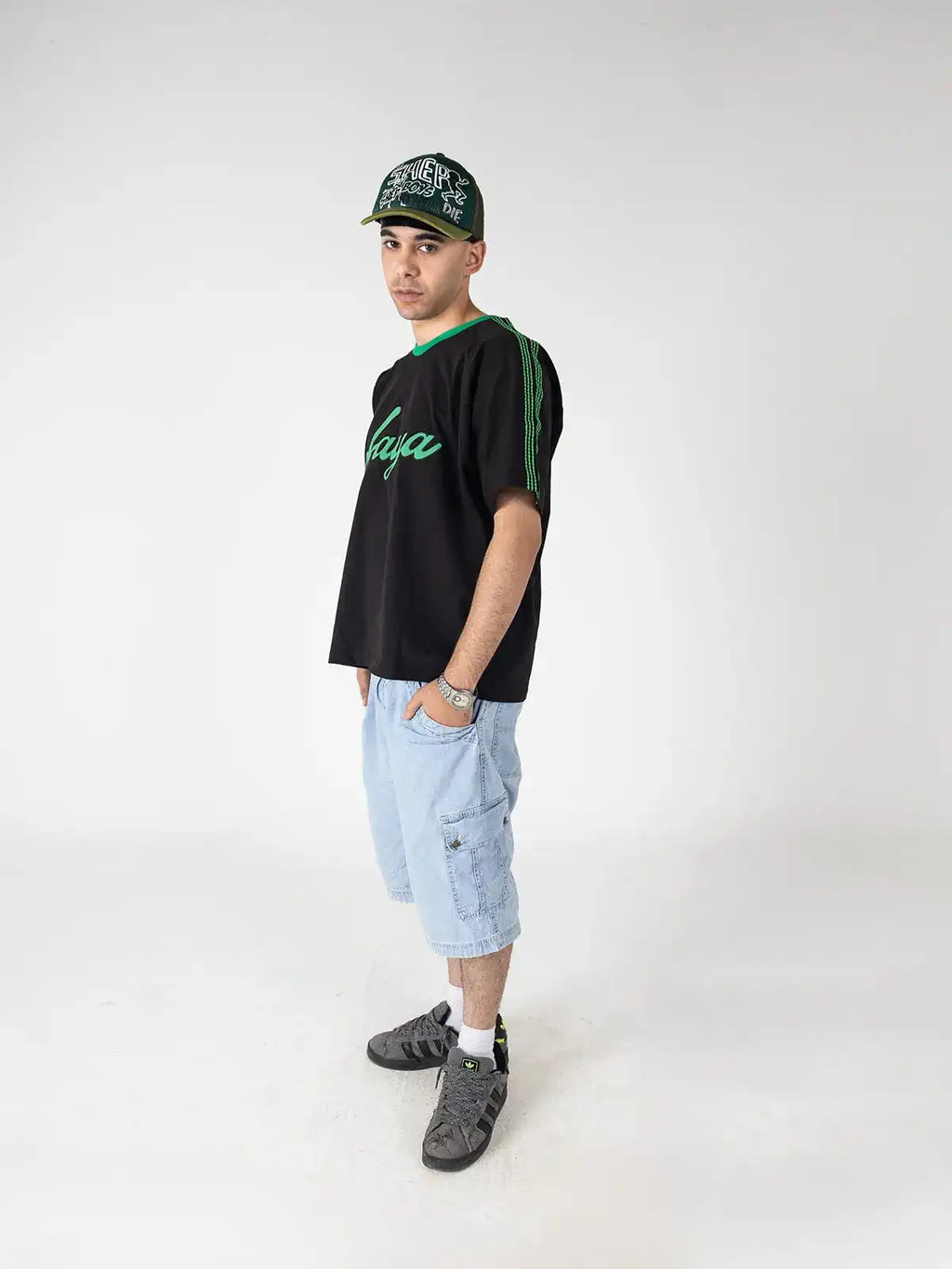 Faya Studio Oversized Logo Tee – Black & Green