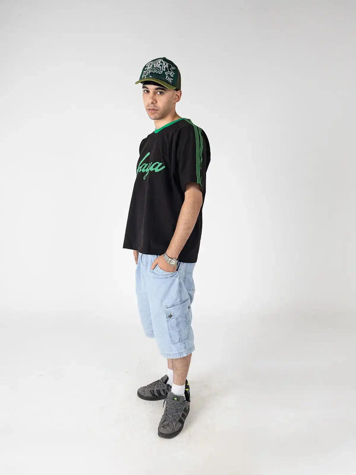 Faya Studio Oversized Logo Tee – Black & Green