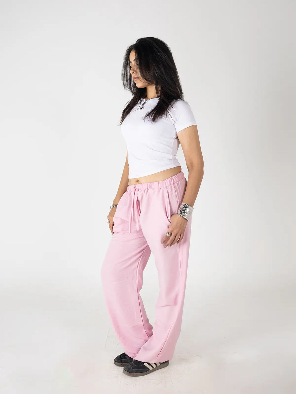 Rose Pink Linen Wide-Leg Pants