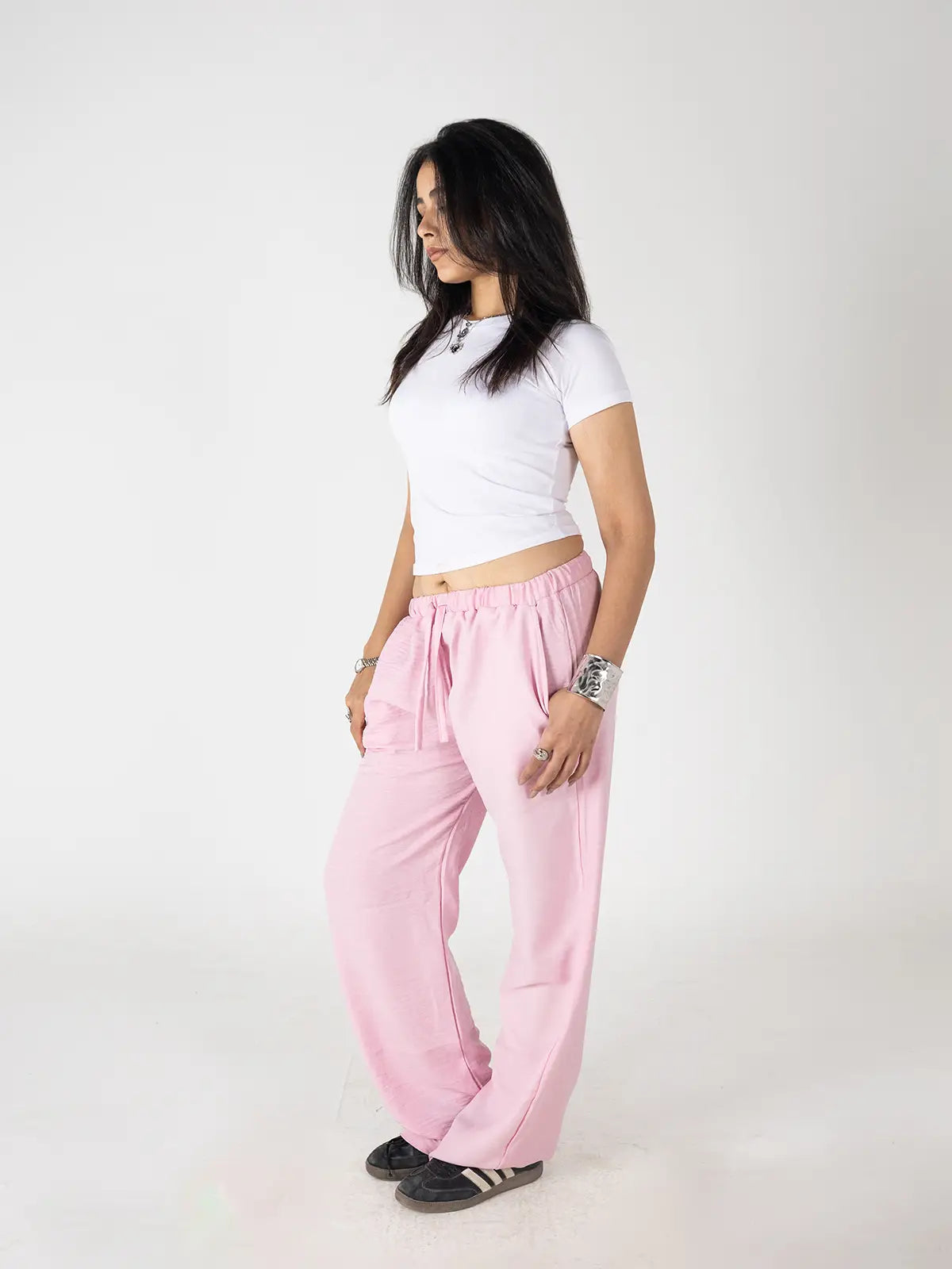 Rose Pink Linen Wide-Leg Pants