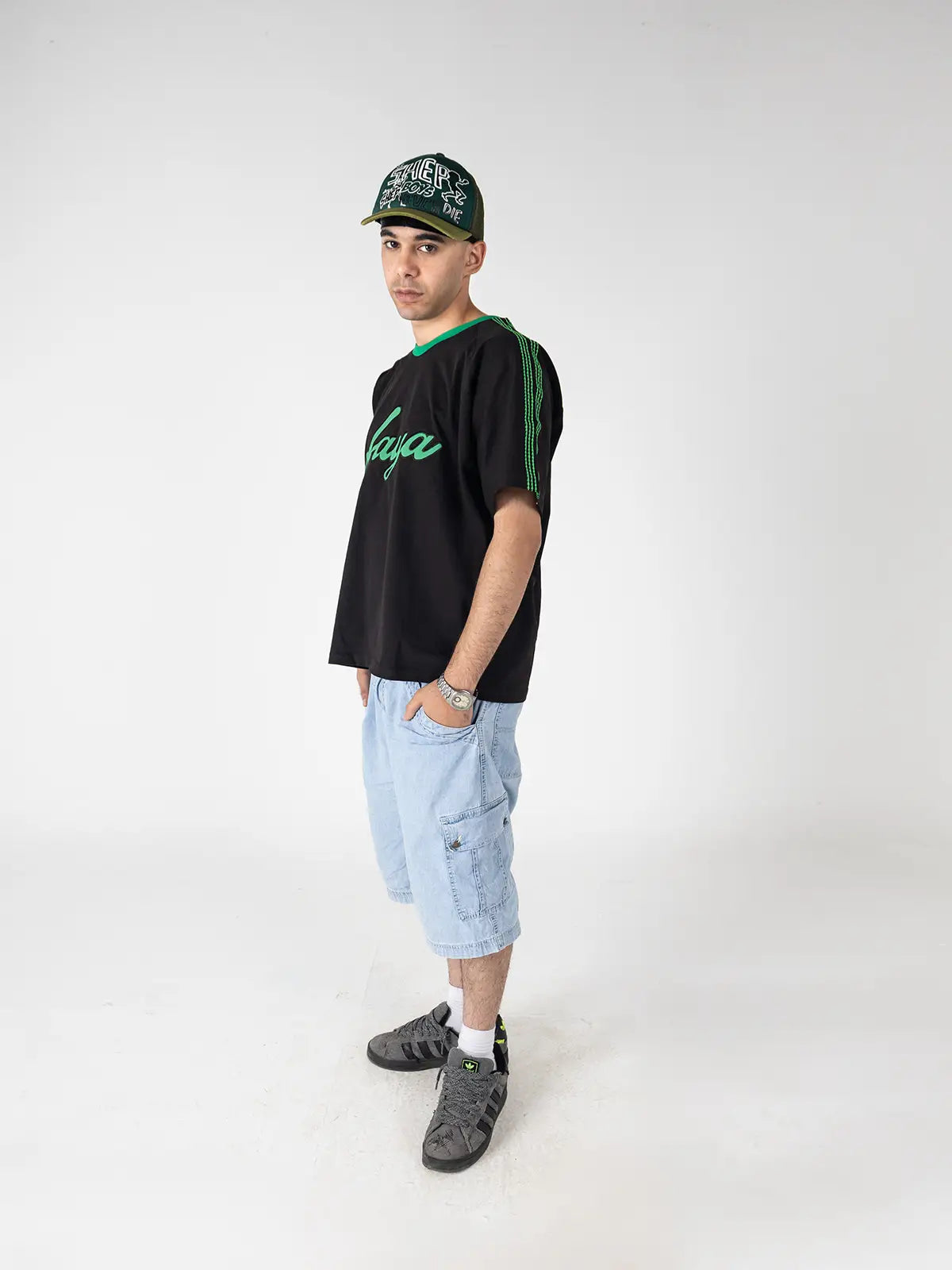 Faya Studio Oversized Logo Tee – Black & Green