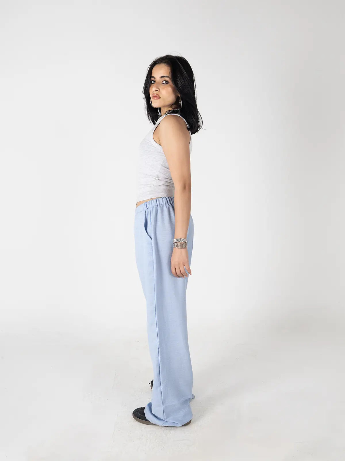 Sky Blue Linen Wide-Leg Pants –