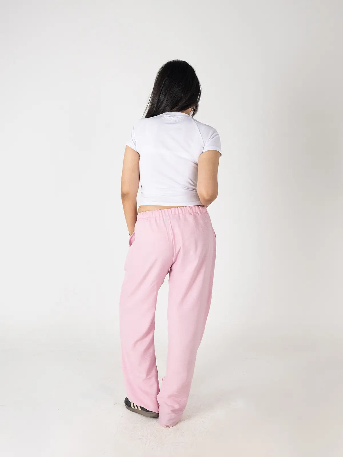 Rose Pink Linen Wide-Leg Pants