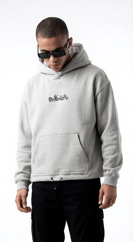 Faya Studio “Born in Chaos” Hoodie – Heavyweight Streetwear Hoodie (Grey)