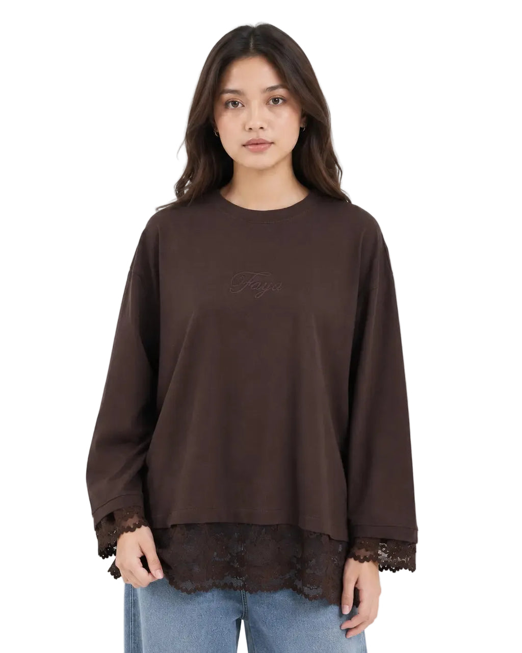 Brown Relaxed Lace Top