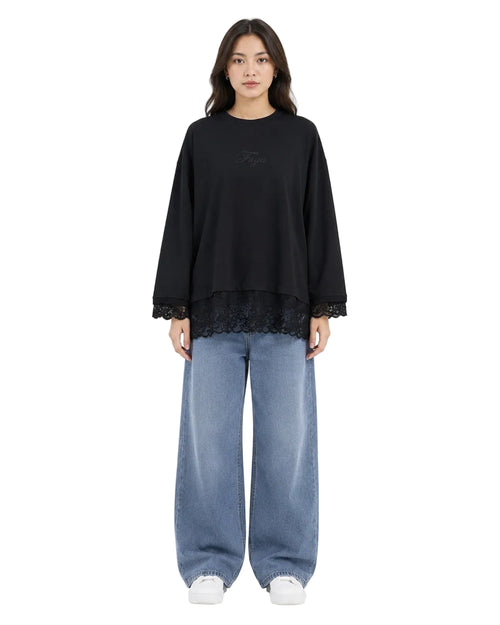 Black Relaxed Lace Top