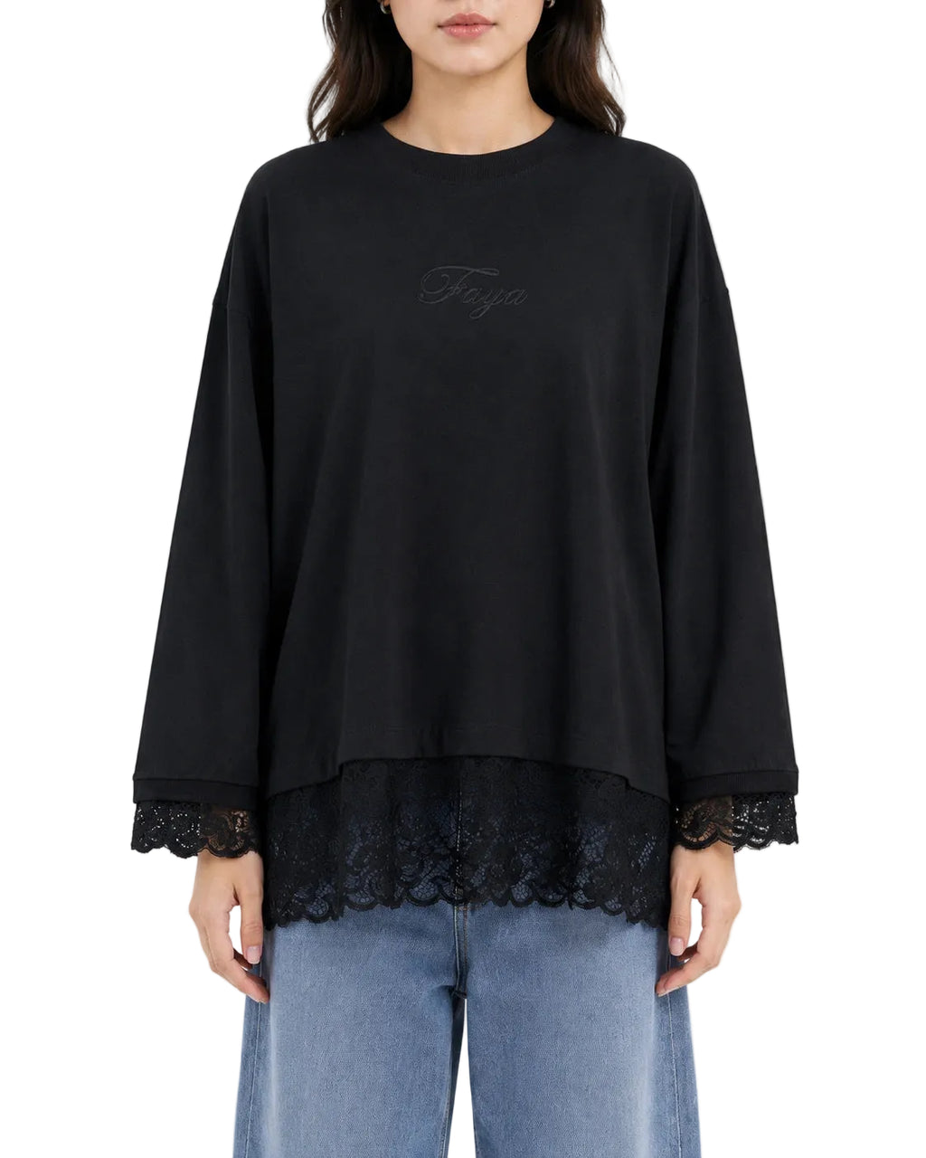 Black Relaxed Lace Top