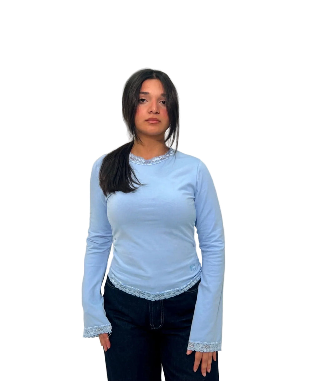 Baby Blue Flared Lace Top - front view