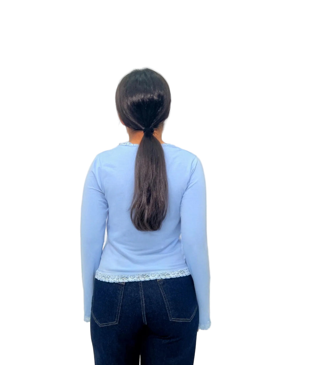Baby Blue Flared Lace Top - back view
