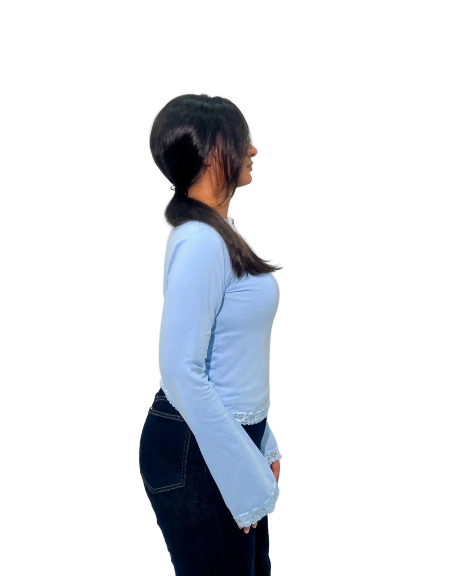 Baby Blue Flared Lace Top - side view