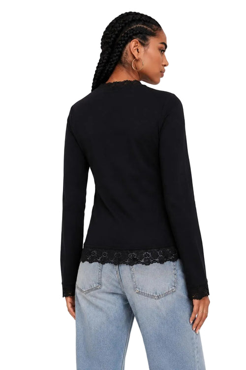 Black Flare Long Sleeves Lace Top