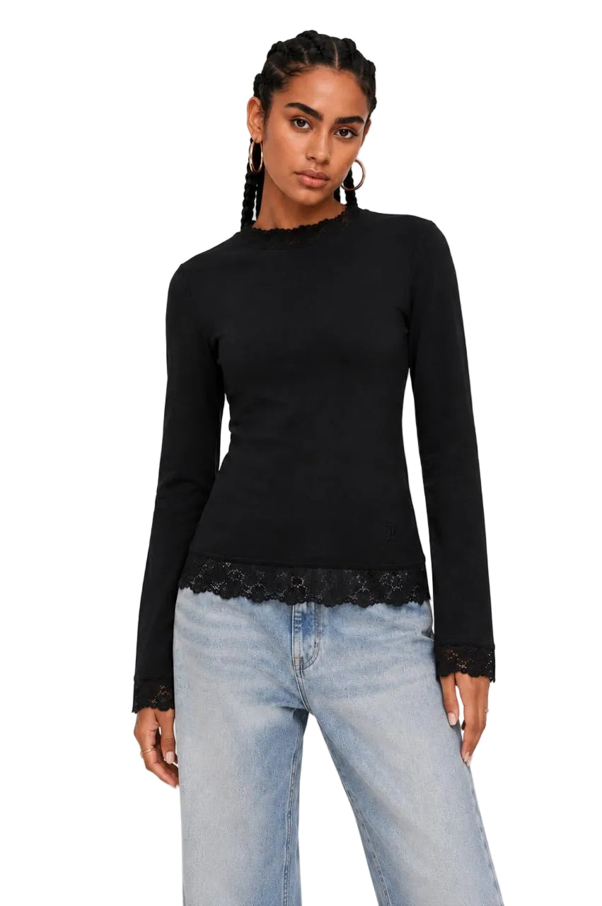 Black Flare Long Sleeves Lace Top