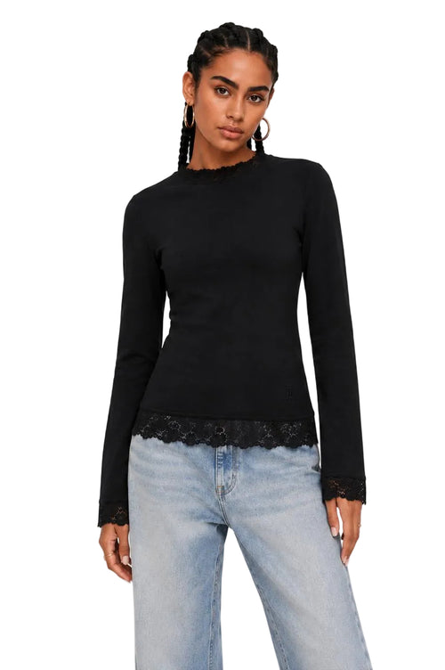 Black Flare Long Sleeves Lace Top